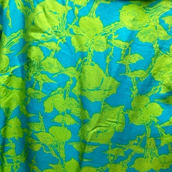 Vintage 1960s Rolled Collar Silk Cocktail Dress Blue and Green - Picture 5 of 7